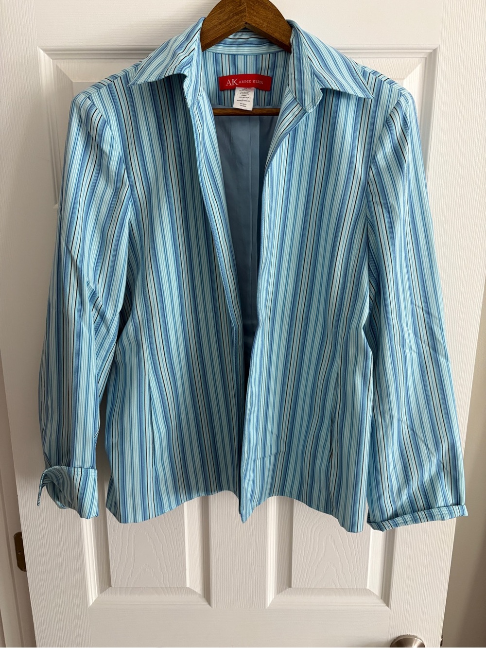 Anne Klein Light Blue & White Striped Women's Blazer